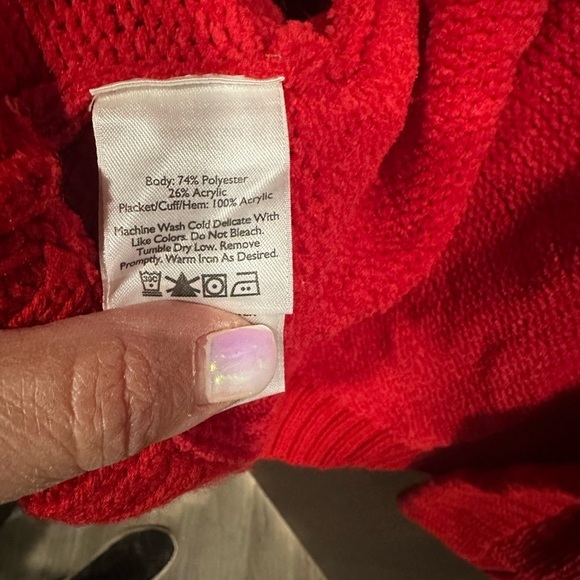 Eddie Bauer Lounge Womens Cardigan Sweater S Red Long Chunky oversized Holiday - Picture 7 of 8